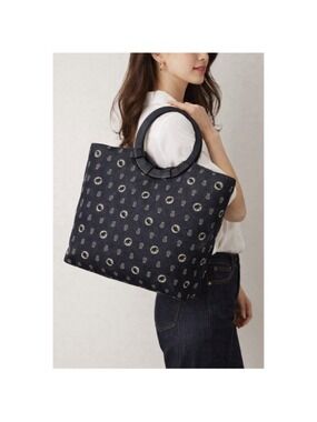 Hunting World Denim Tote Bag – Logo Print, Circular Handle